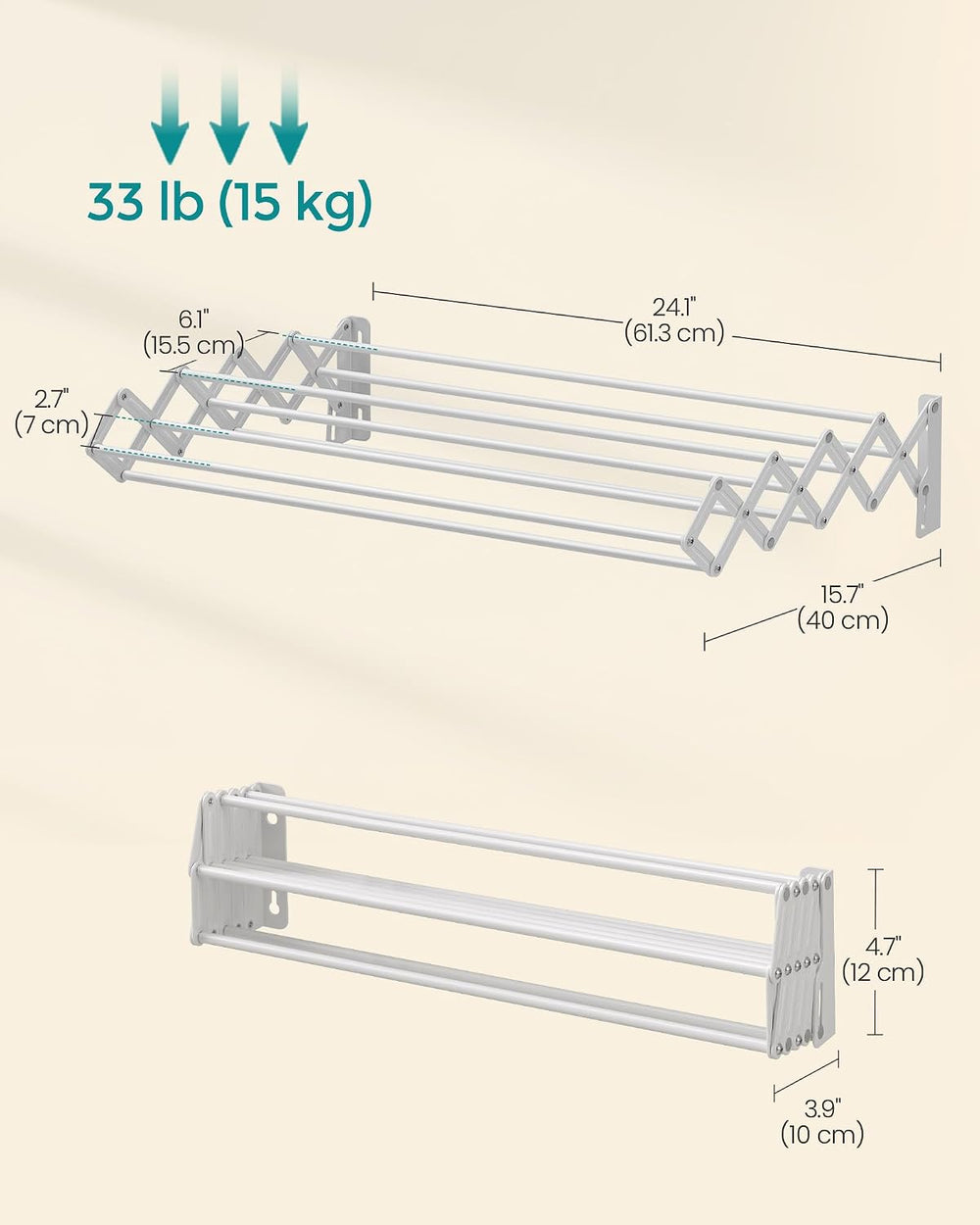 SONGMICS Clothes Drying Rack, Wall-Mounted, 9 Staggered Hanging Rods