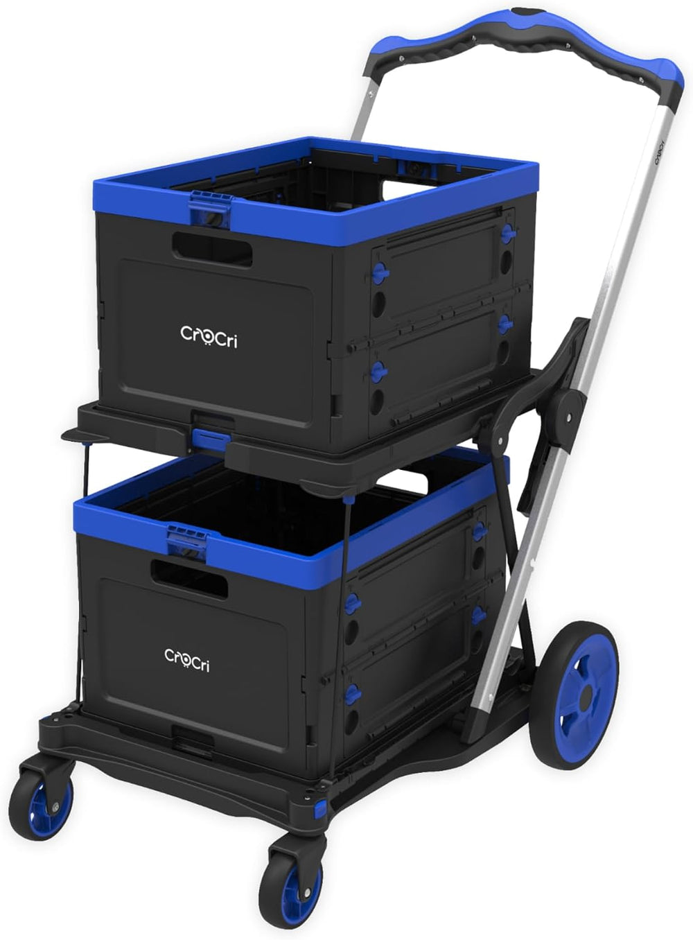 Collapsible Shopping Cart with Wheels, Foldable Shopping Cart with 2 Removabl...