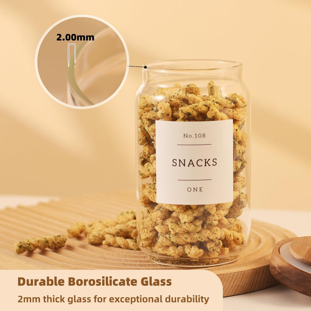 6 Pack Glass Canisters with Airtight Acacia Lids and 132 Kitchen Pantey Label...