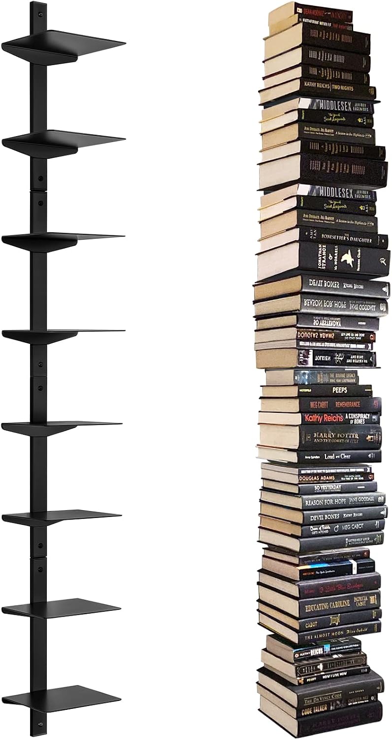 Floating Book Shelves for Wall, 8 Tier Invisible Floating Bookshelf, Vertical...