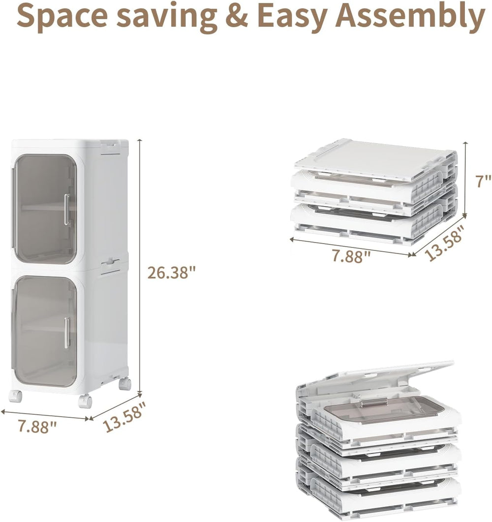 2 Tier Slim Bathroom Storage Cabinet, Foldable and Movable, White