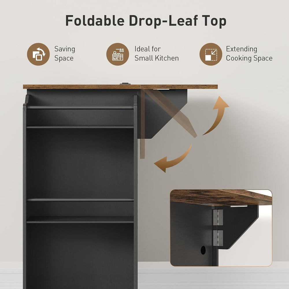 Kitchen Island with Power Outlets & Drop Leaf, Rolling Kitchen Cart on Wh...