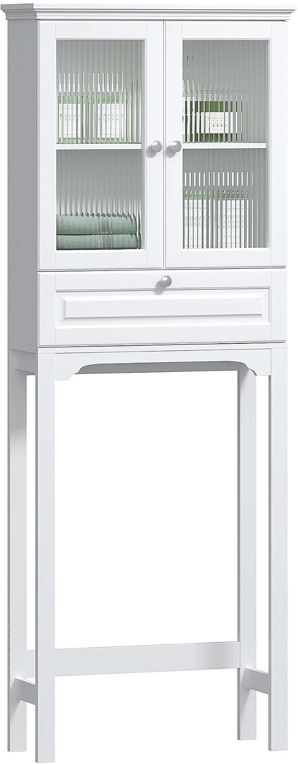 Spirich Over the Toilet Storage Cabinet with Moru Glass Doors, White
