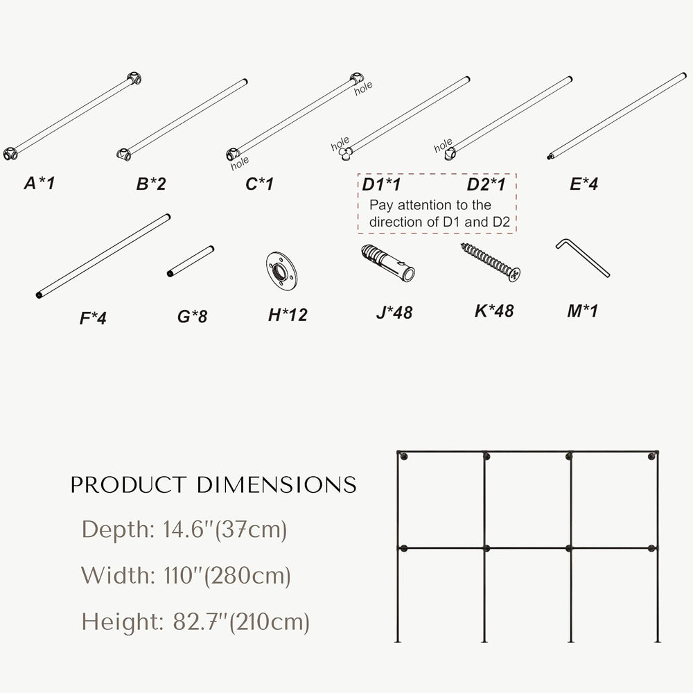 Industrial Pipe Clothing Rack, Wall Mounted Clothes Rack, 110", 6 Rods