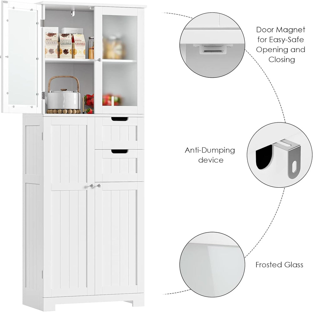 BOTLOG 67'' Tall Bathroom Storage Cabinet, Linen Cabinet with Glass D...