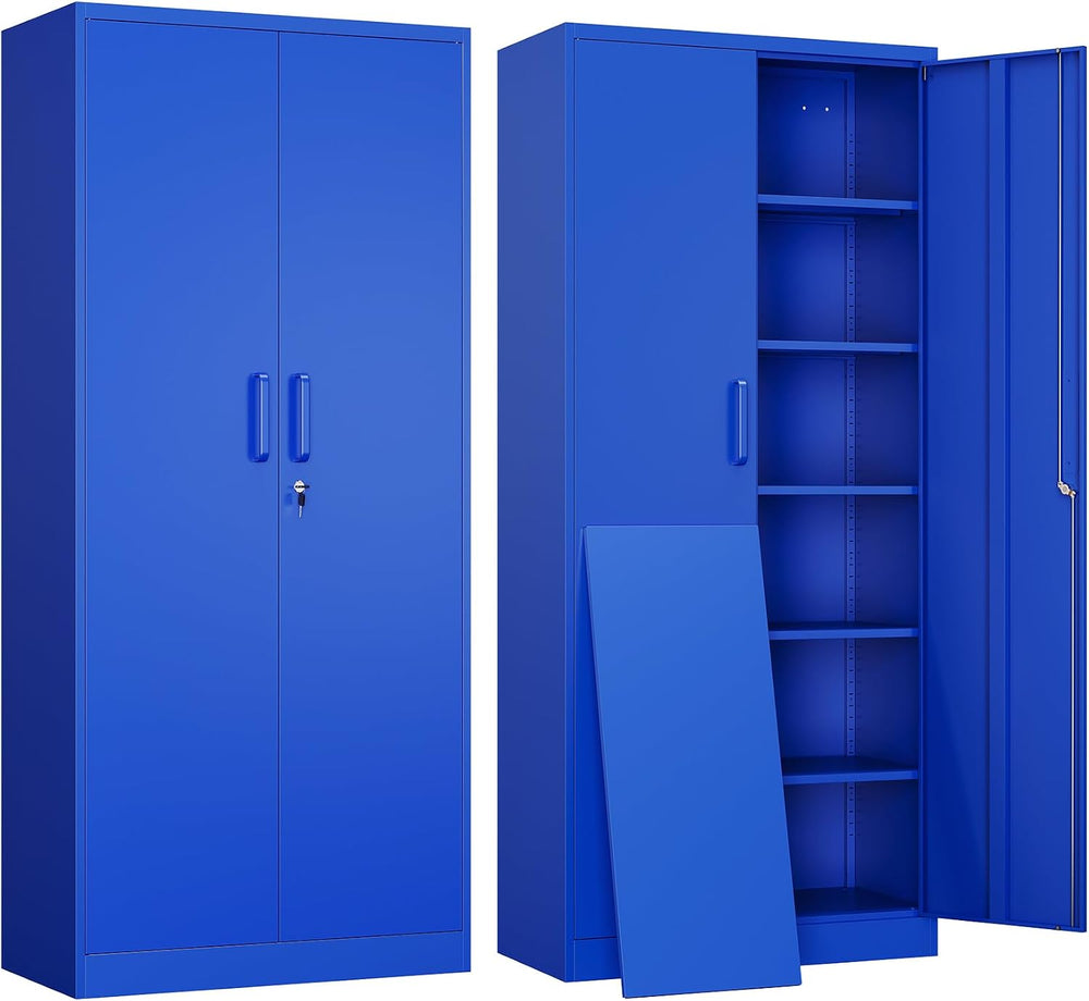 Metal Garage Storage Cabinet with 2 Doors and 5 Adjustable Shelves - 71"...