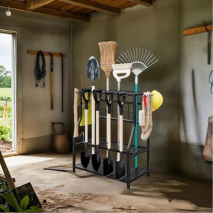Garden Tool Organizer Holder Heavy Duty Steel Rack Up to 60 Long Handled Tools