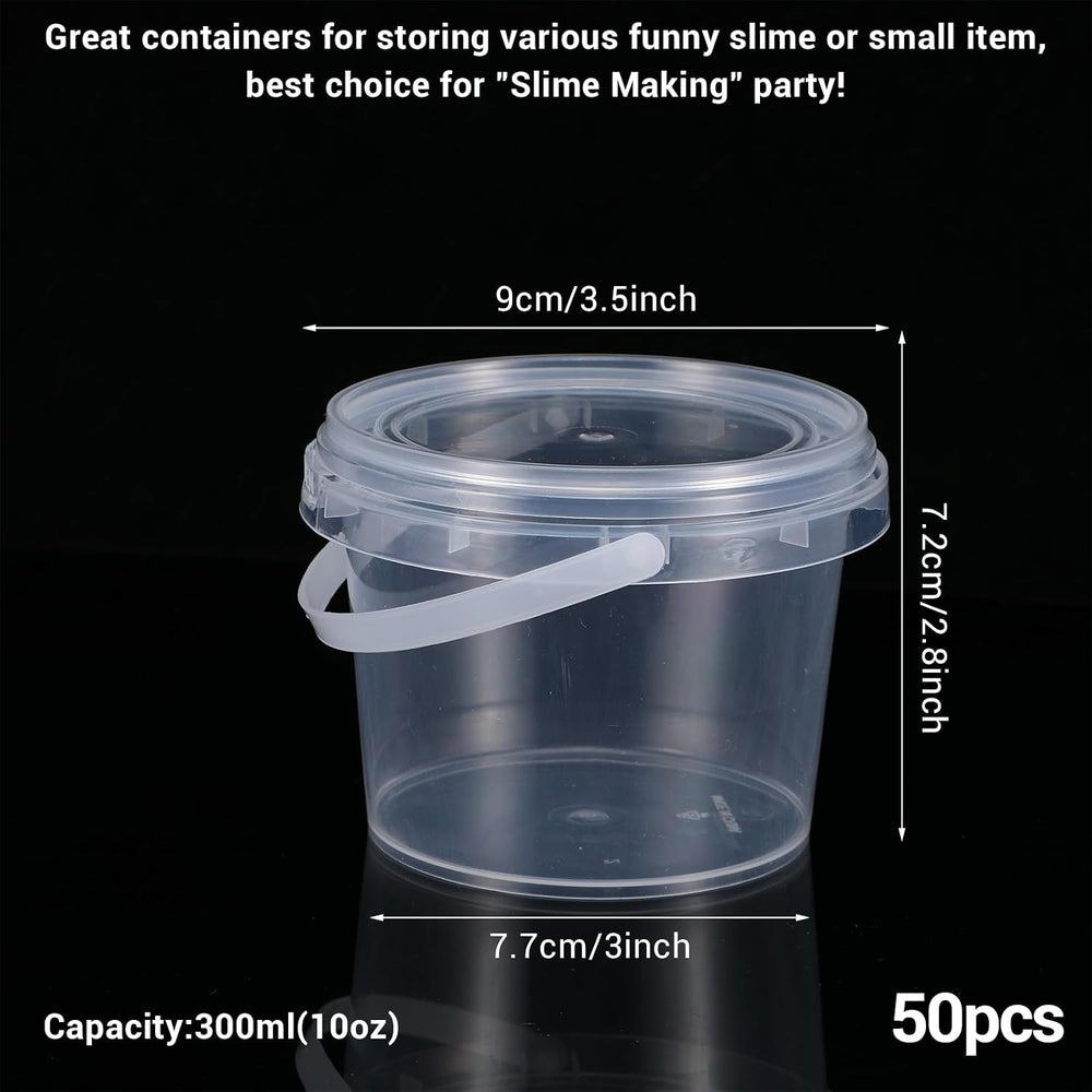 50 PCS Slime Containers with Lids and Handles, Plastic 300ml Storage Bucket C...
