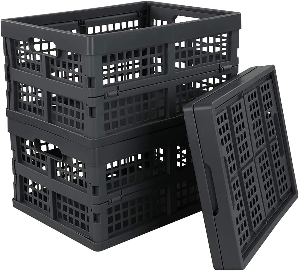 Idotry 3-PACK 15 L Folding Storage Crates, Stackable Collapsible Basket