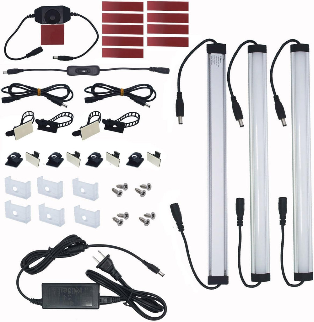 Litever Under Cabinet Light Kit Plug in, 3 LED Light Bars 20W Dimmable