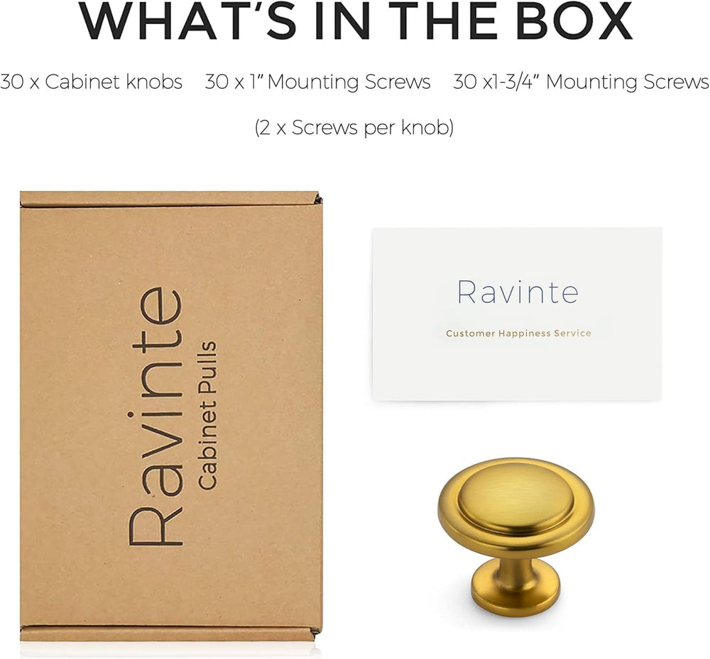 Ravinte Gold Cabinet Knobs Zinc Drawer Knobs, 1-1/4 Inch, 30 Pack