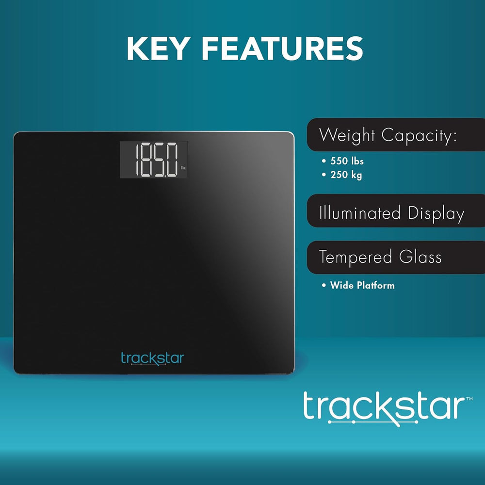 trackstar Wide-Platform Digital Body Weight Scale, Bluetooth, Black