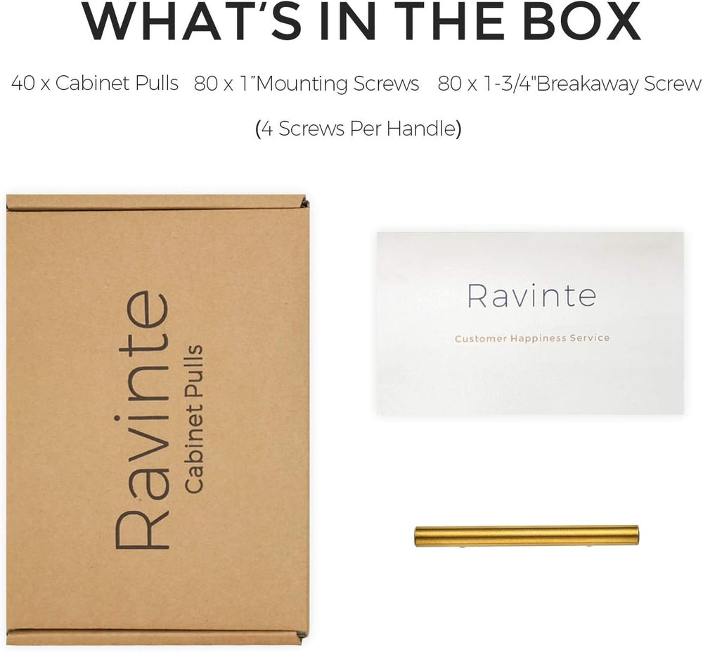 Ravinte Cabinet Handles,5" Length,3" Hole Center,Brushed Brass,40 Pack