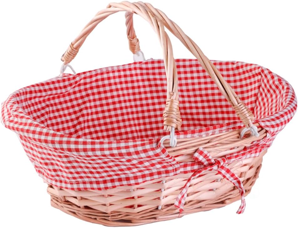 Oval Wicker Bread Basket, Handwoven Willow with Removable Liner, Folding Hand...
