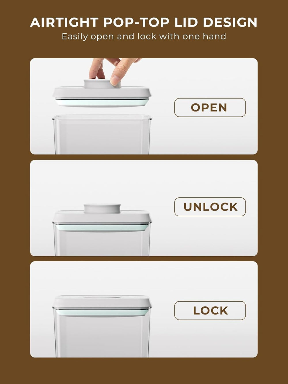 Airtight Food Storage Containers, 4-Piece Set, 1.3-3.5 Qt, Pop-Top Lids