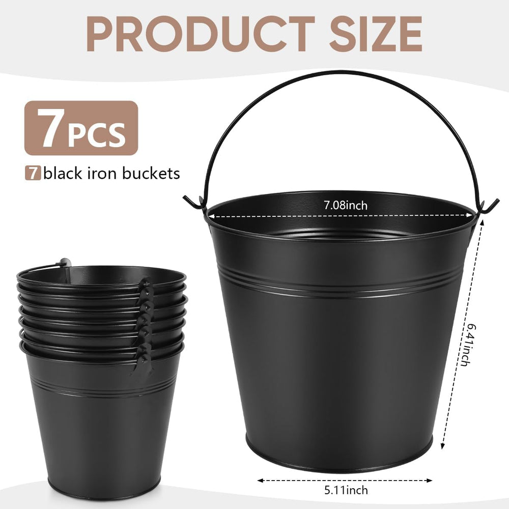 OBTANIM 7 Pack Black Metal Buckets with Handle Galvanized Ice Pails for Plant...