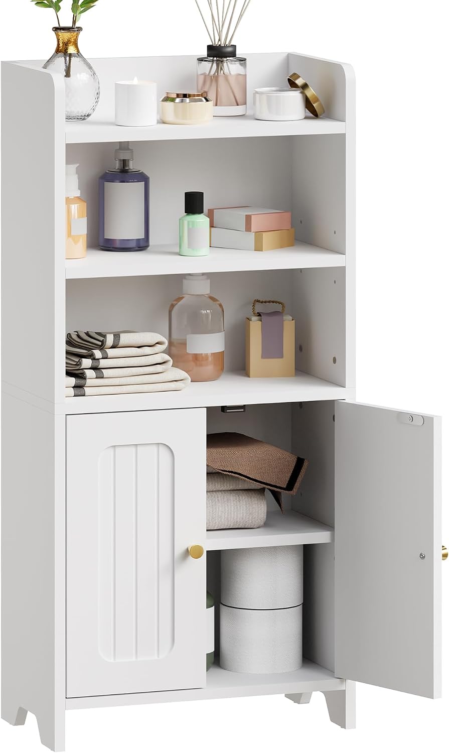 Small Bathroom Storage Cabinet, Bathroom Floor Cabinet with 2 Door, White