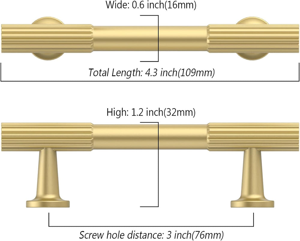 Asidrama 10 Pack 3 inch Brushed Gold Kitchen Cabinet Handles