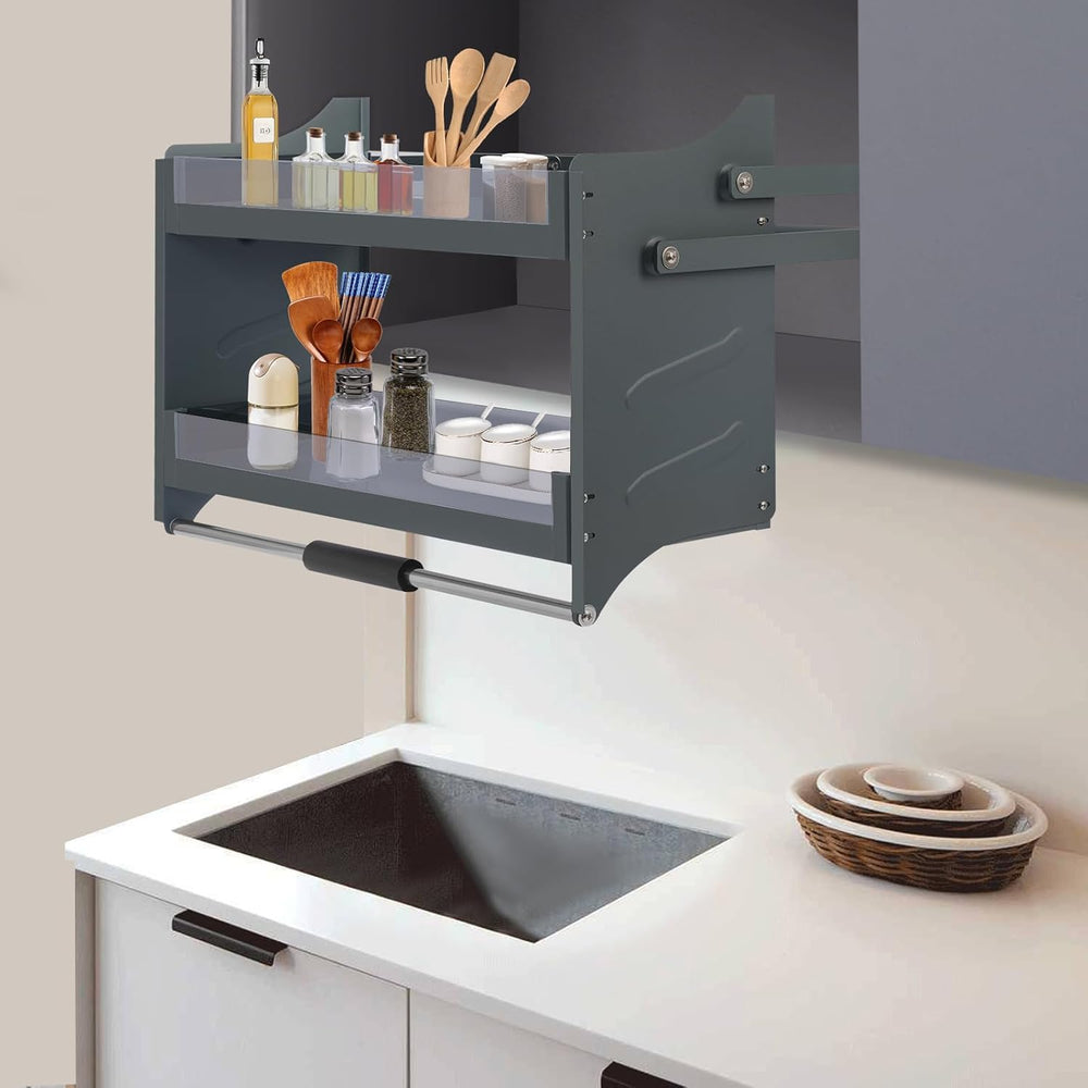 Pull Down Shelf for Kitchen Upper Cabinet,2-Tier Pull Down Cabinet Organizer,...