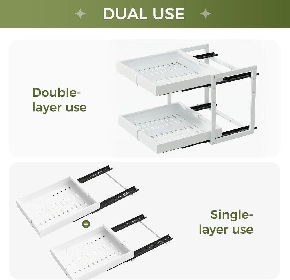 Abalter Expandable Pull Out Cabinet Organizer, 2-Tier Slide Out Drawer for Ki...