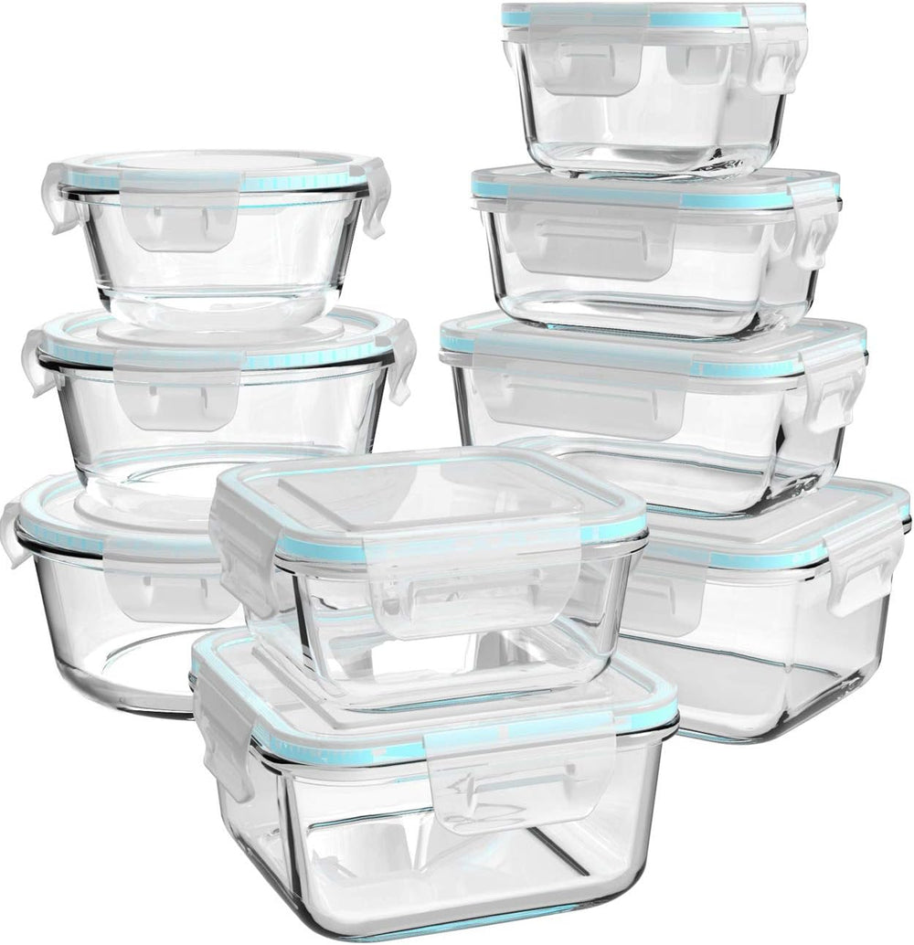 AILTEC Glass Food Storage Containers with Lids 9 Pack, 3 Shape Airtight Set