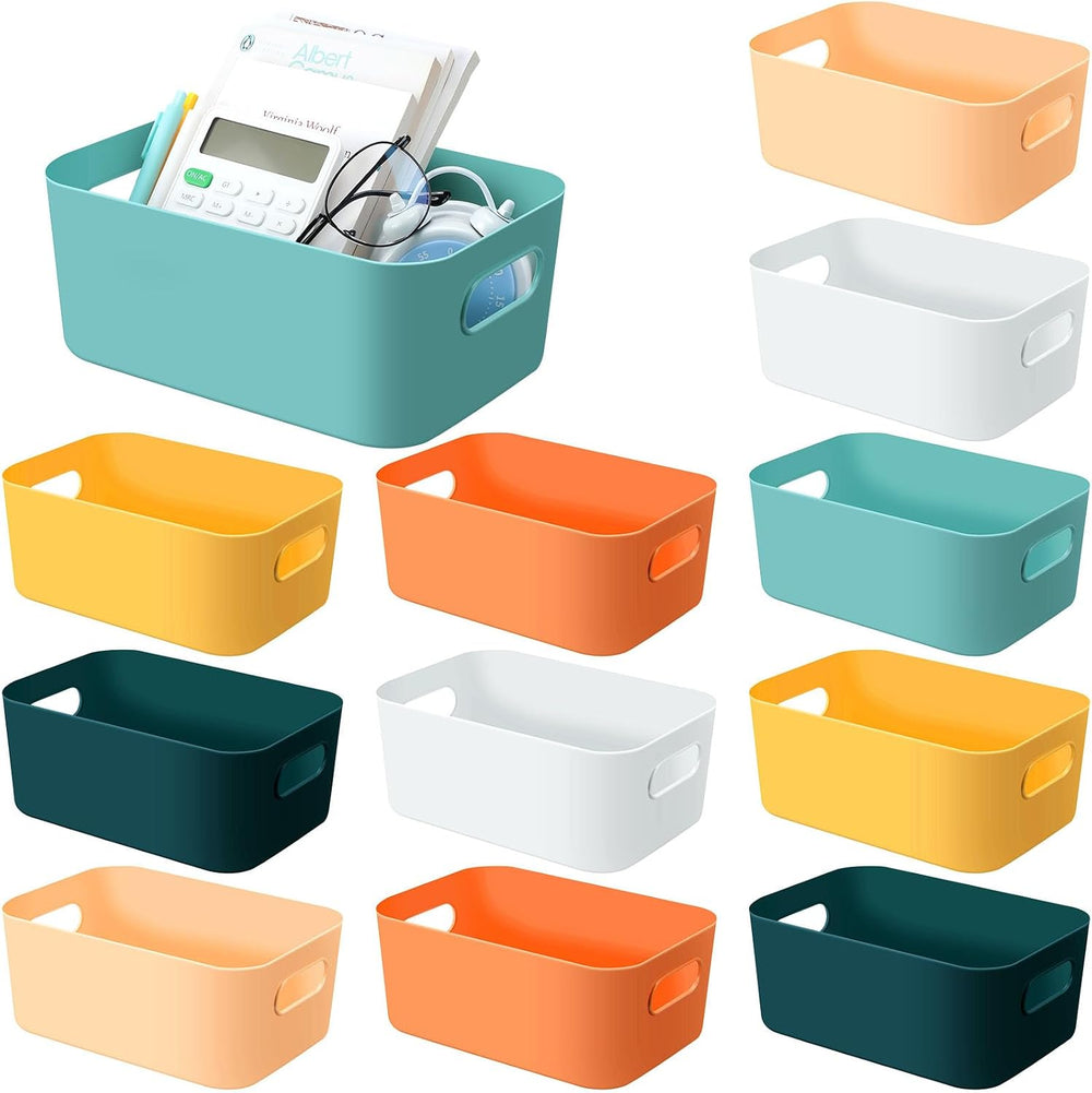 12pcs Small Plastic Storage Bins Basket with Handles, bright
