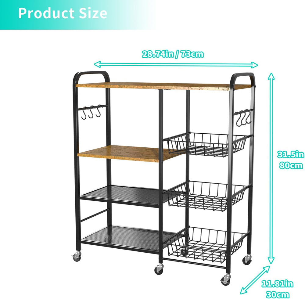 HapiRm Rolling Kitchen Microwave Cart - 4 Tier Kitchen Island on Wheels
