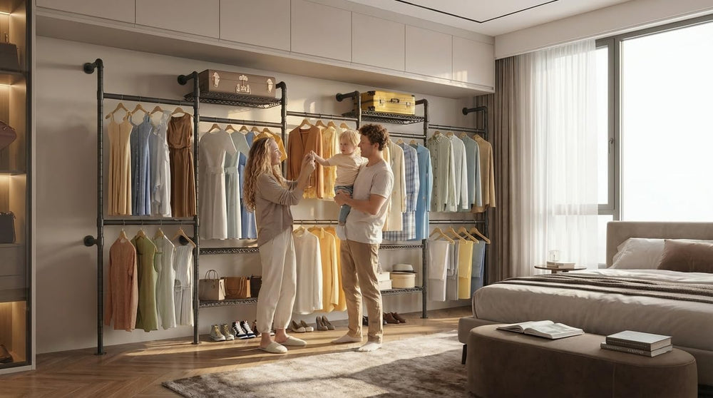 Higeego W5 Industrial Pipe Clothes Rack, Heavy Duty Clothing Rack, Black