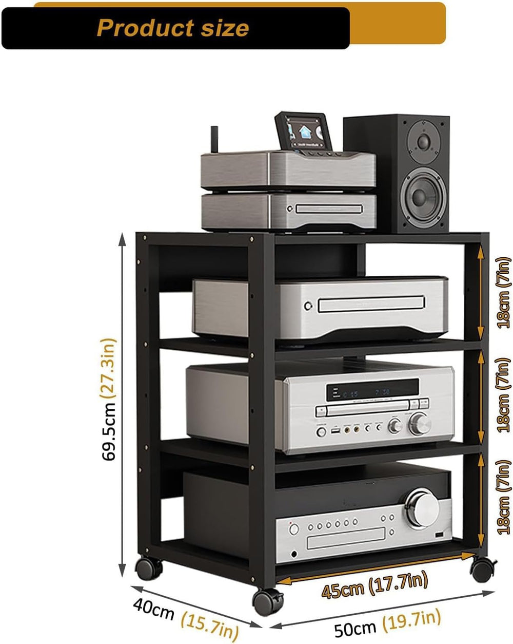 4 Tier AV Media Stand, Audio Rack Tower Stereo Components Cabinet
