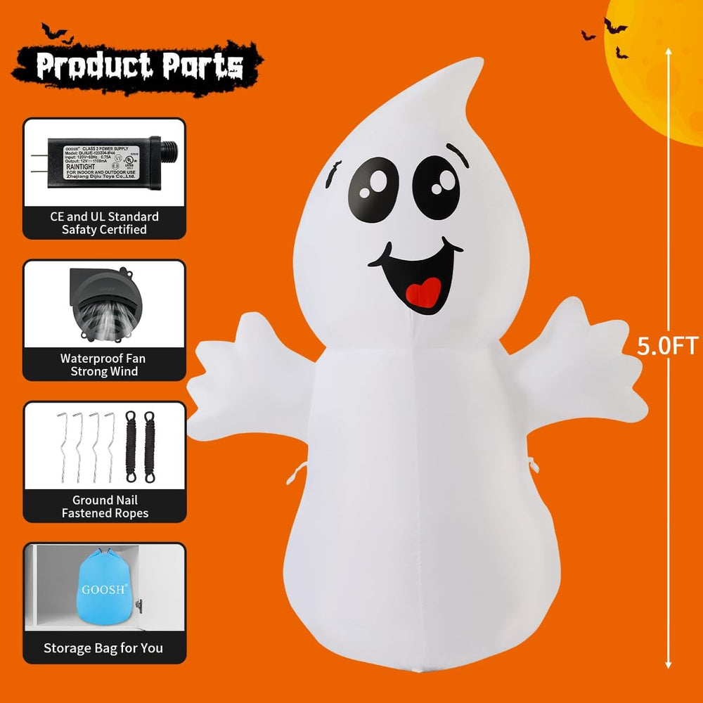 GOOSH 5 FT Halloween Inflatable Ghost Outdoor Decoration with Magic Light, Bl...