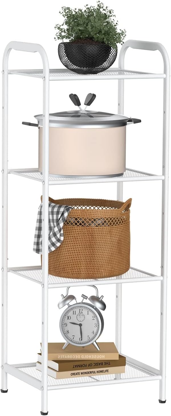 MAX Houser 4 Tier Standing Shelf Units for Kitchen Storage Rack, White