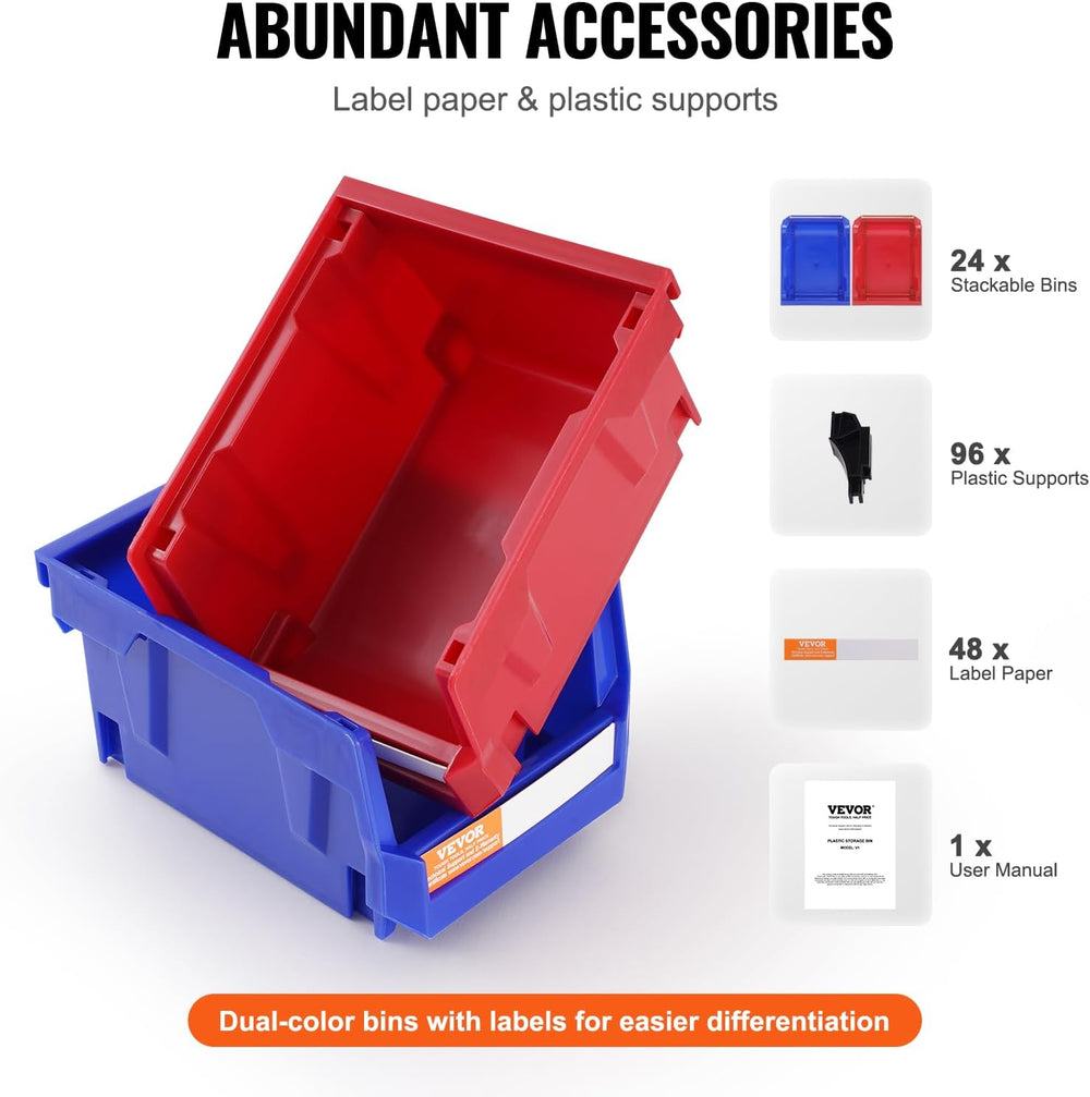 VEVOR Plastic Storage Bins 24 Pack (5 x 4 x 3-Inch), Hanging Stackable Storag...