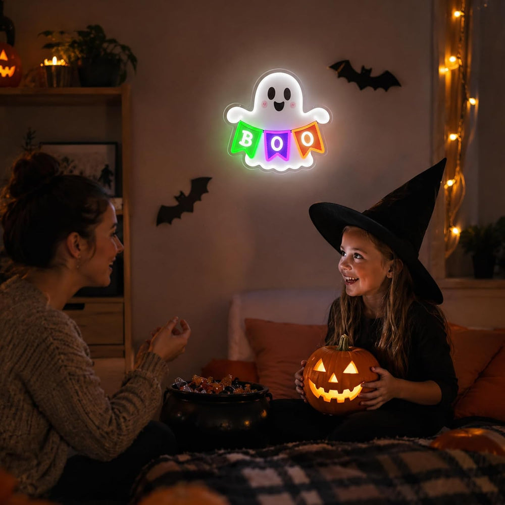Halloween Ghost Neon Sign BOO Banner LED Neon Light Halloween Party Decor