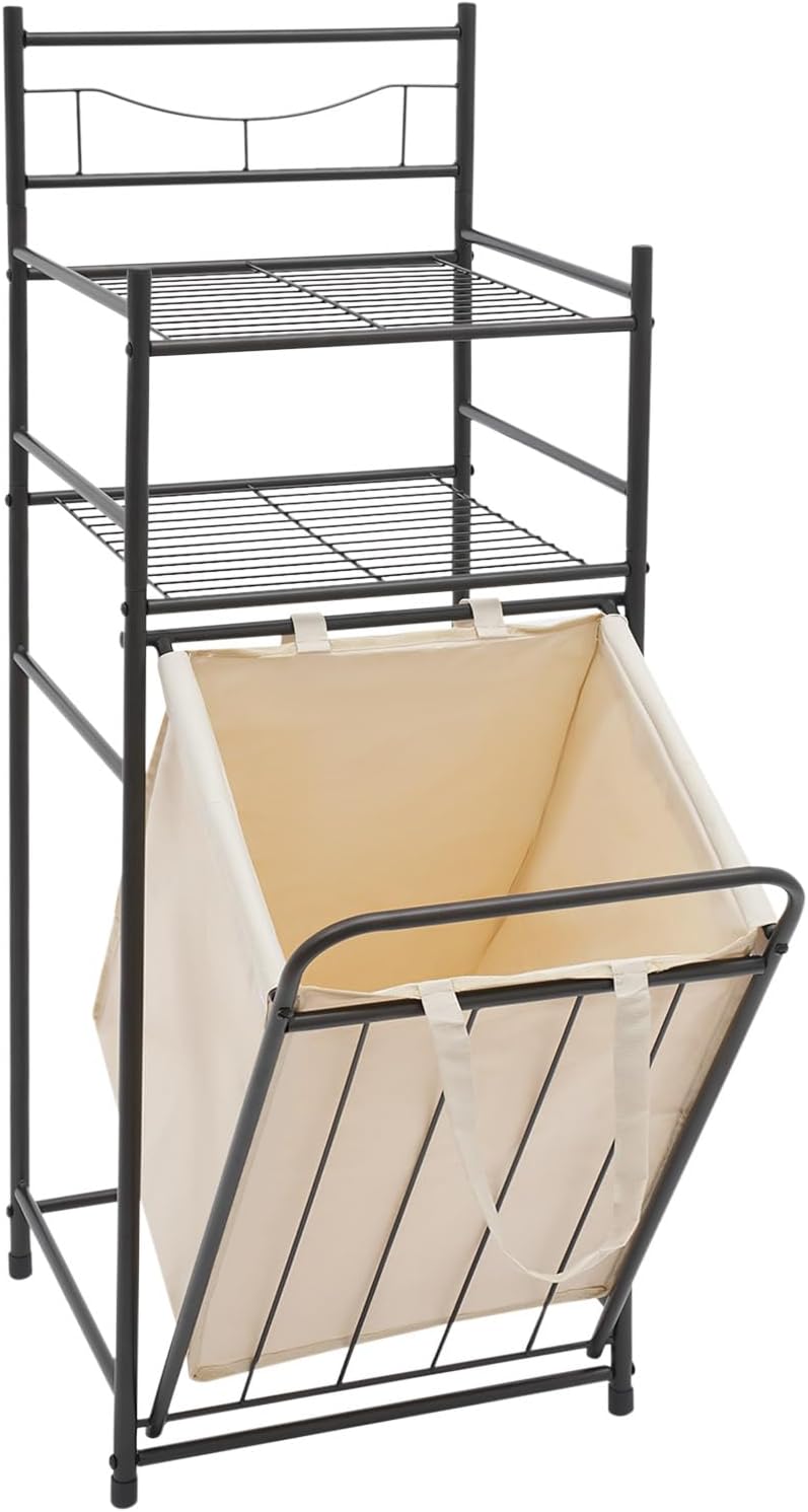 Tilt Out Laundry Hamper, 3-Tier Storage Basket with Removable Bag
