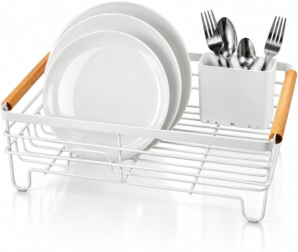 Oggi Large Dish Drying Rack - White & Bamboo Dish Drying Rack, Drying Rac...