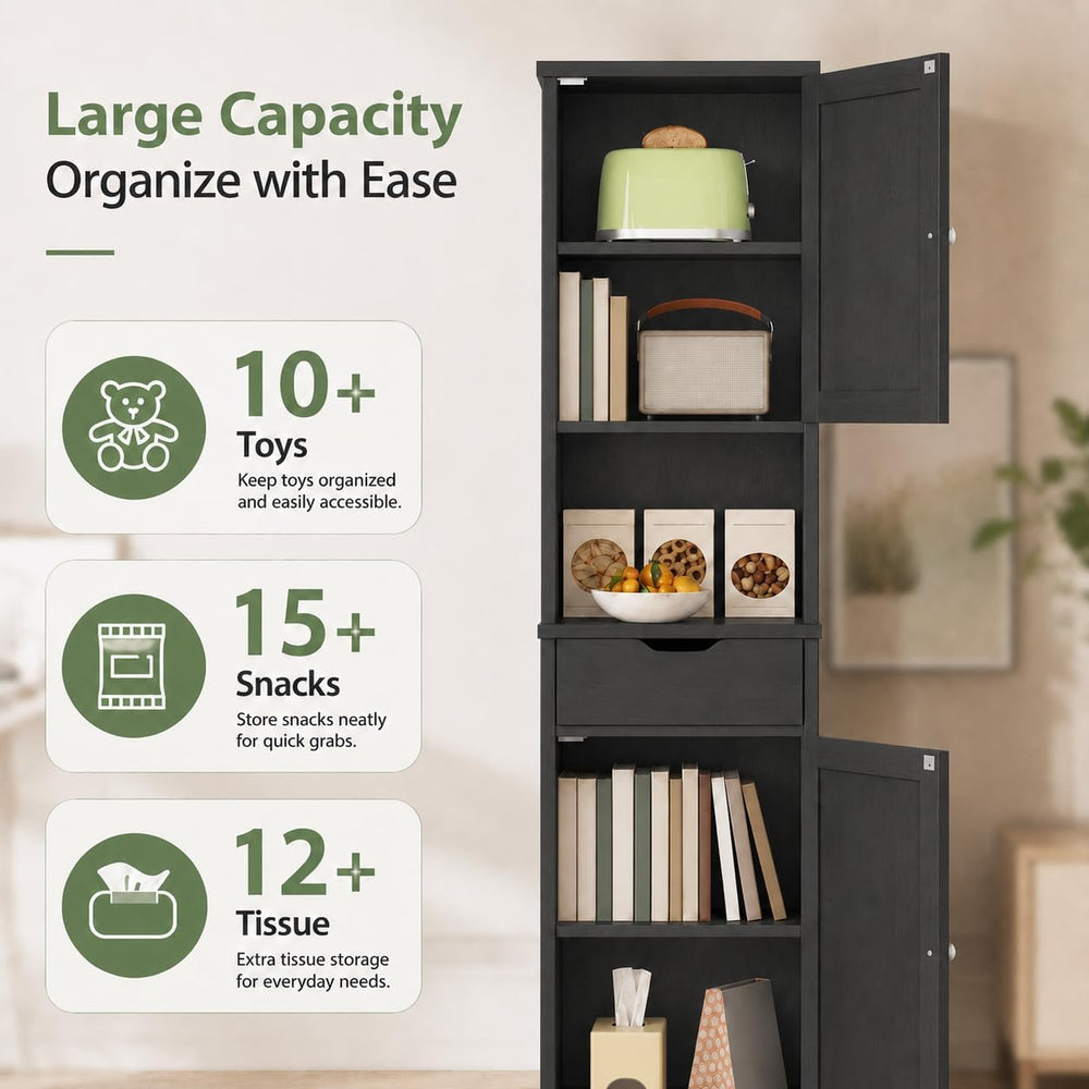 Walsunny Tall Bathroom Storage Cabinet with 6 Adjustable Shelves, Black