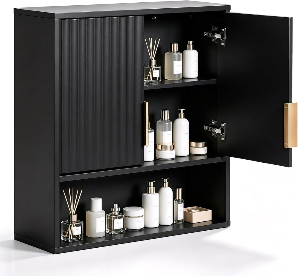 Karl home Black Wall Mounted Medicine Cabinet, Fluted Bath Storage