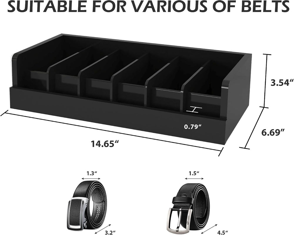 Belt Organizer for Closet - 6 Grids Black Bamboo Belt Storage Organizer Racks...