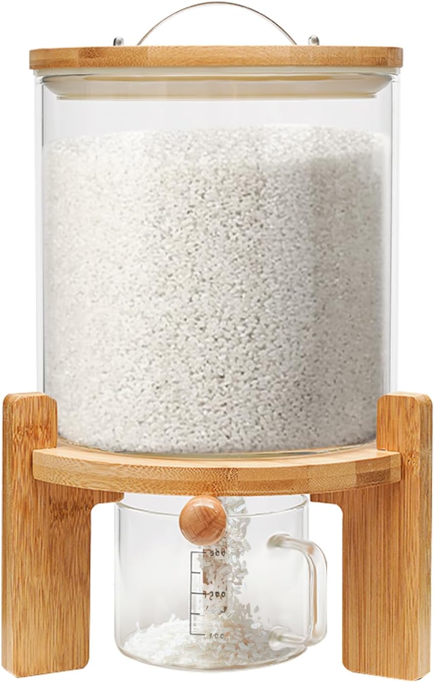 Rice Dispenser, Glass Cereal Storage Container, Grain Dispenser Glass Bucket,...