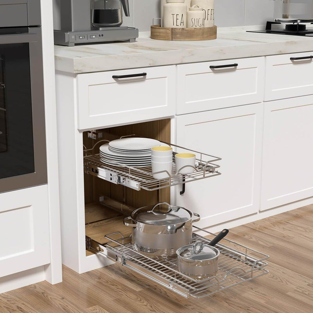 OCG 2 Tier Pull Out Cabinet Organizer (12.5" W x 21" D), Pull Out D...
