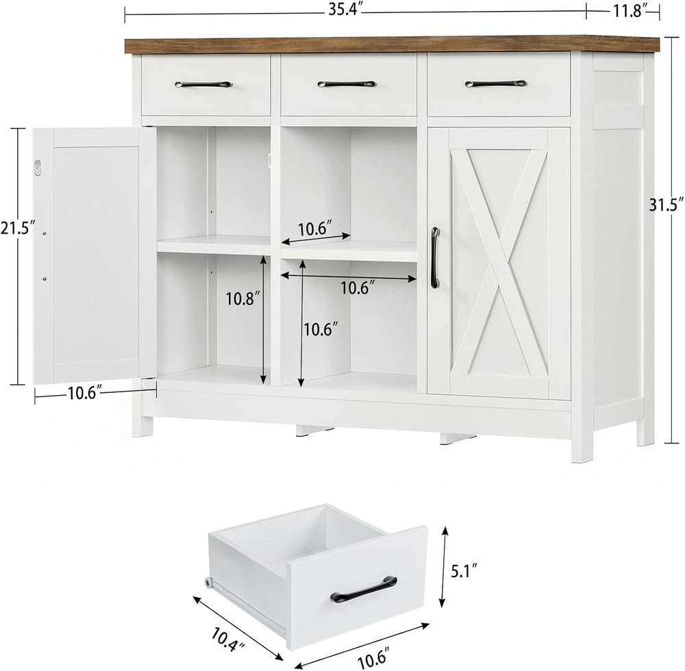 TEENFON Storage Cabinet, Coffee Bar Cabinet with 3 Drawers, 2 Adjustable Shel...