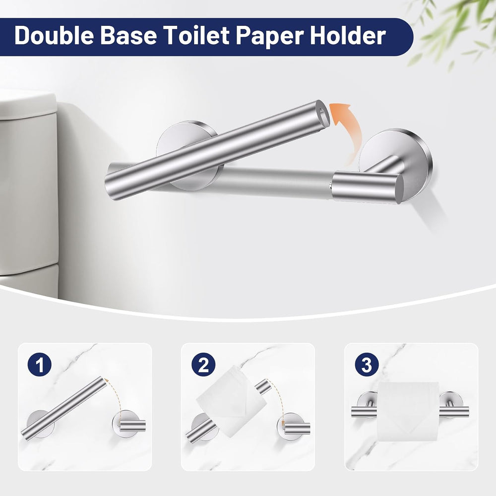 Brushed Nickel Bathroom Hardware Set, Toilet Paper Holder, Towel Ring Hooks