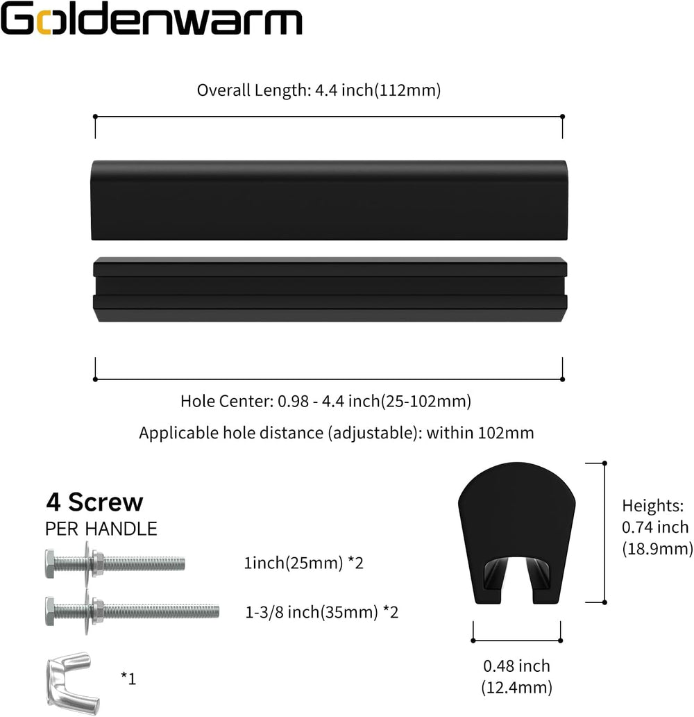 Goldenwarm 10 Pack 1-4" Black Adjustable Cabinet Drawer Pulls for Kitchen