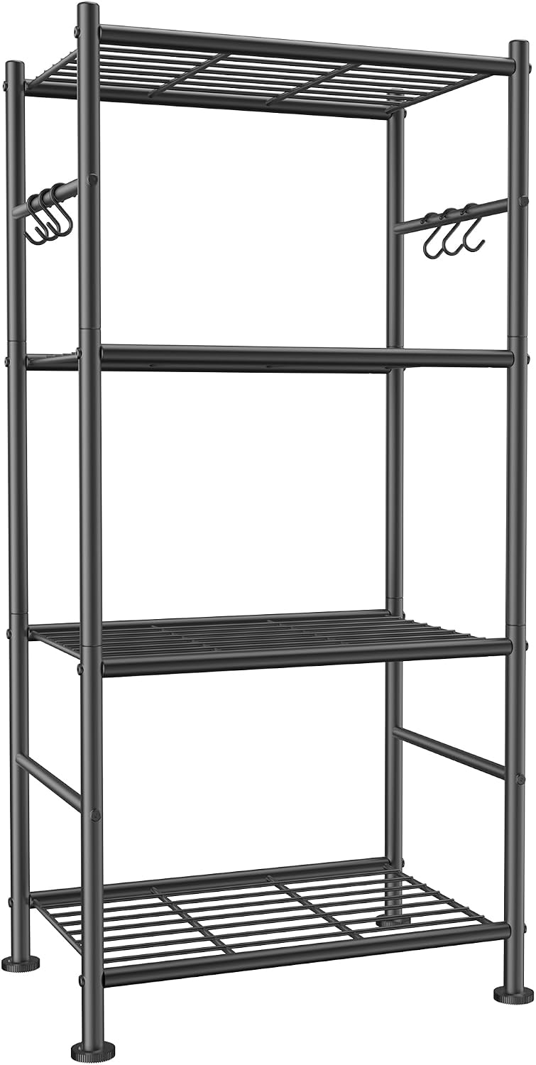 4-Tier Storage Shelves with Hooks, 18.1" x 12.4" x 43.7", Black