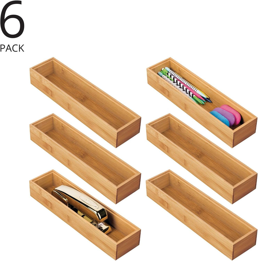 mDesign Slim Wooden Bamboo Drawer Organizer for Office - 12" Long Stacka...
