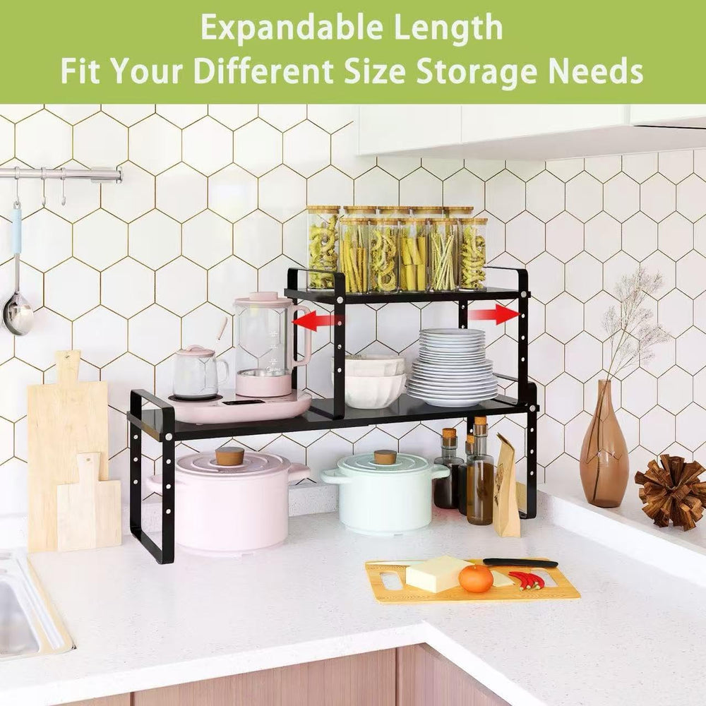 Expandable Cabinet Shelf Organizer Rack, Stackable Kitchen Countertop Organiz...