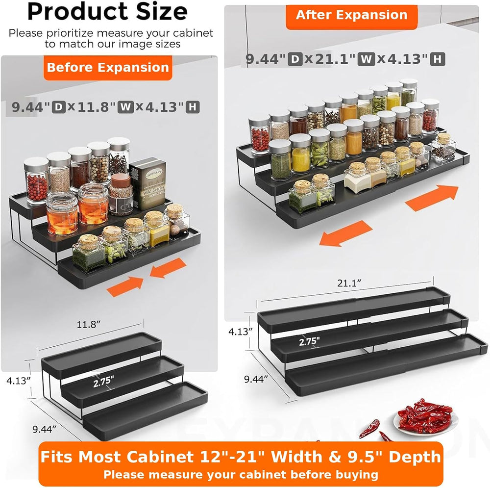 2 Pack Expandable Spice Rack Organizer for Cabinet - 3 Tier Adjustable Cabine...