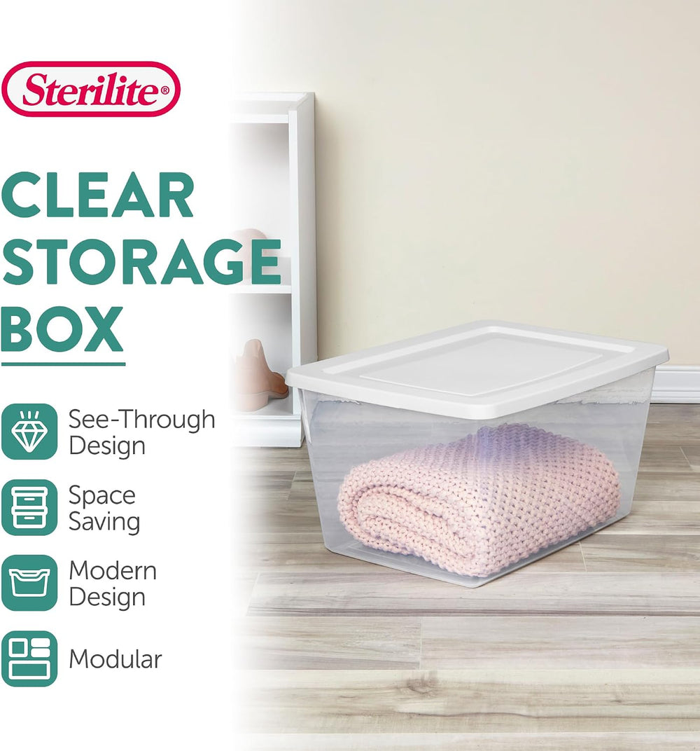 Sterilite Clear Storage Box Stackable Tote, 58 Quart, 18-Pack
