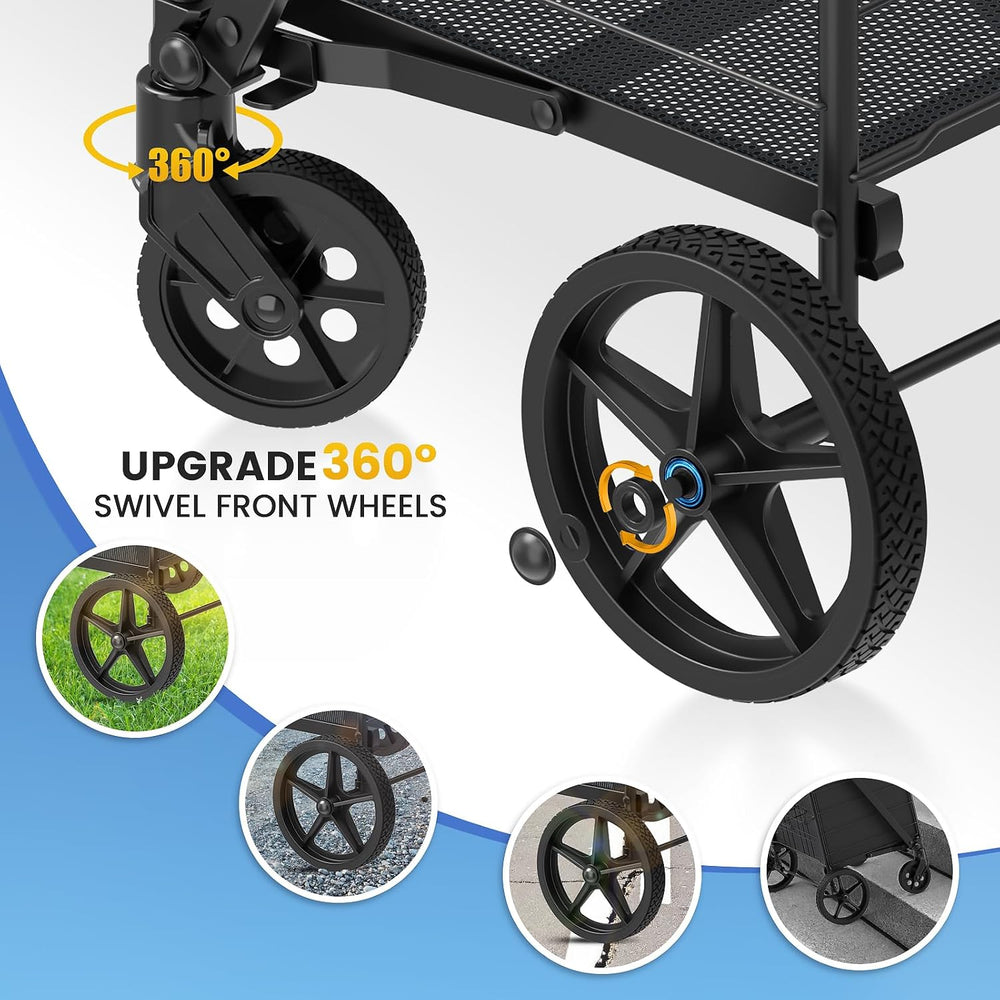 Folding Shopping Cart with Waterproof Bag, Double Basket Grocery Cart