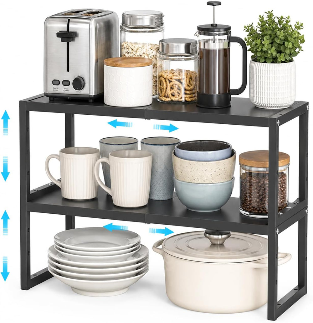 2 Pack Expandable Kitchen Cabinet Shelves Organizer, Stackable Adjustable Cab...